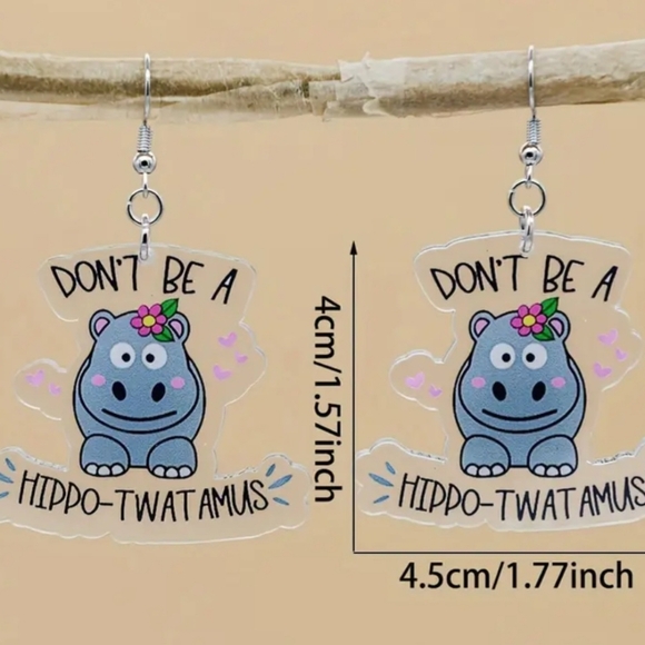 NWT inappropriate hippo acrylic earrings. - Picture 2 of 4